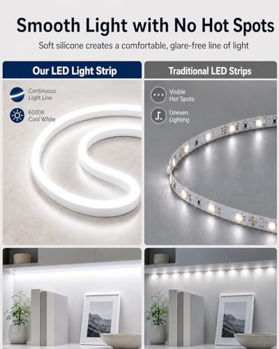 Image of White Led Strip Lights, 16.4ft /5m Neon Light Strip, 12V Flex Waterproof Neon LED Strip Silicone LED Neon Rope Light for Kitchen Bedroom Indoor Outdoor Decoration(Power Adapter not Included