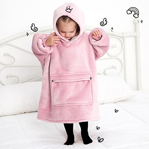 Image of KFUBUO Wearable Blanket Hoodie for Kids With Pocket Toddlers 2-6 Year Old | Pink, Sherpa, Heavy Material, Oversized Sweatshirt Blanket, Kids Blanket, Girl Boy Gifts, Cozy Gifts for Kids