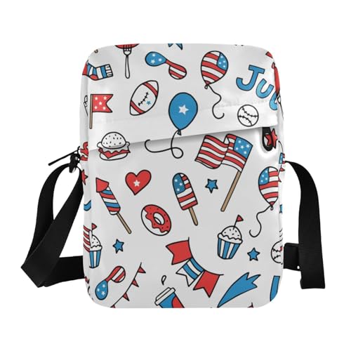 VIGTRO Small Crossbody Bag for Women Men, Cute Pattern 4th Of July Messenger Bag Purse with Adjustable Strap, American Independence Day Small Shoulder Bag for Travel Outdoor Sports
