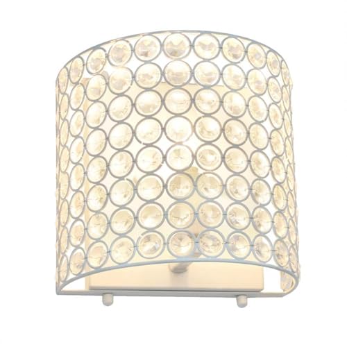 Image of Elegant Designs SC1000-WHT Elipse 1-Light Contemporary Modern 8 inch Crystal and Metal Wall Sconce Lighting Fixture for Bathroom Vanity Hallway Powder Room Dining Room Living Room Bedside, White