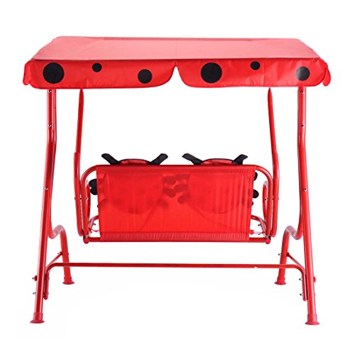 Kids 2 Person Patio Swing Chair Children Porch Bench Canopy Yard Furniture Red - Oxford Cloth Material #TOP3
