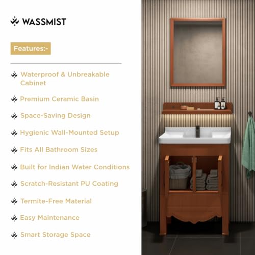 Image of WASSMIST Floor Mounted Bathroom Vanity | Modern Floor Standing Basin Cabinet for Bathroom | Thermoplastic Cabinet (Brown)