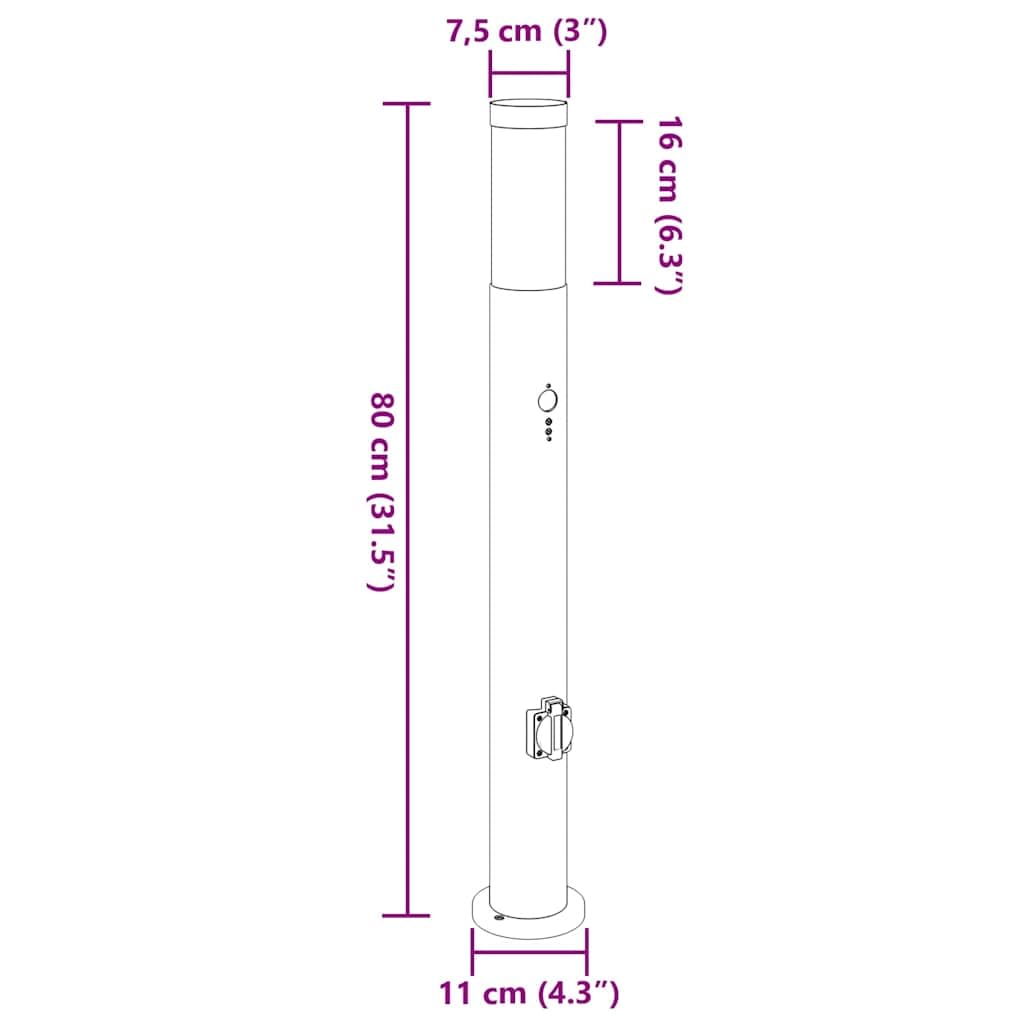 Juego de 3 lámparas de bolardo de acero inoxidable, 80 cm, con sensor de movimiento PIR y enchufe integrado, IP44, para exteriores, terraza, camino, iluminación