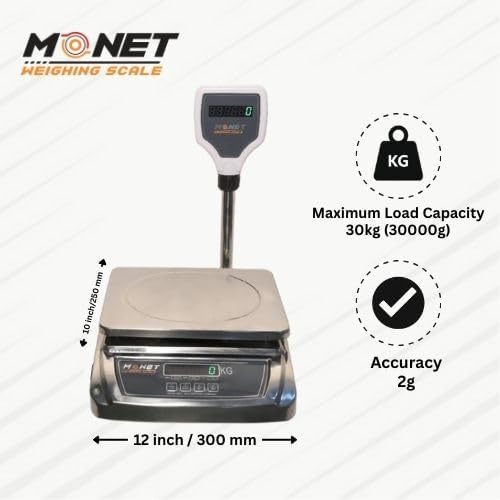 Image of MONET Weighing Scale With Pole | Green Display Light | For Industrial And Commercial Use | Weight Limit 30kg