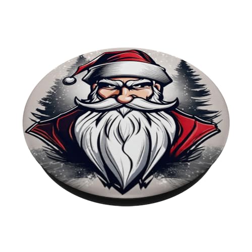 Wild Santa Christmas Funny Xmas Cool Chad Santa Design PopSockets Swappable PopGrip, Black - Image 2