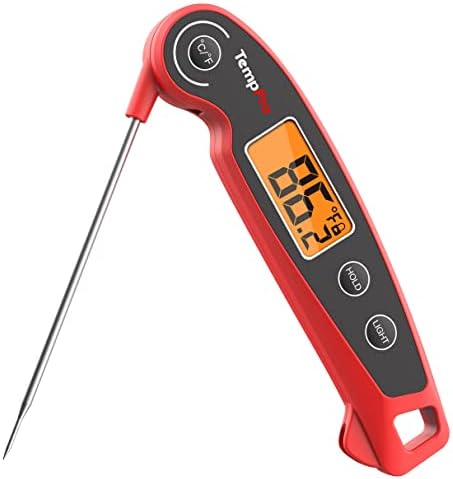 TempPro F05 Digital Meat Thermometer for Cooking with Motion Sensing, Waterproof Food Thermometer for Kitchen BBQ Oil Grill Smoker Candy Thermometer Black/red