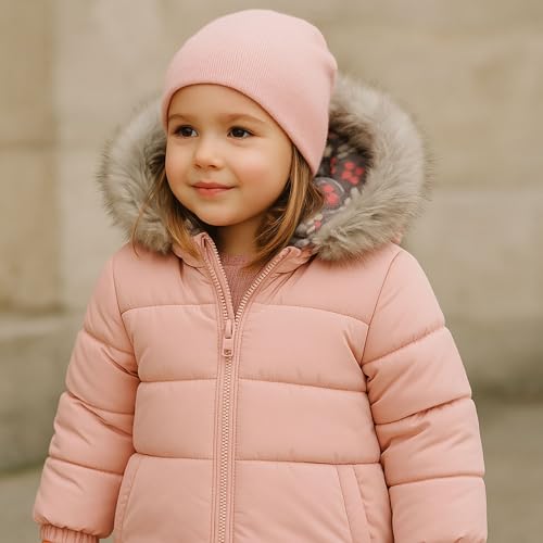 Girls' Warm Winter Puffer Jacket with Faux Fur Hood and Beanie3