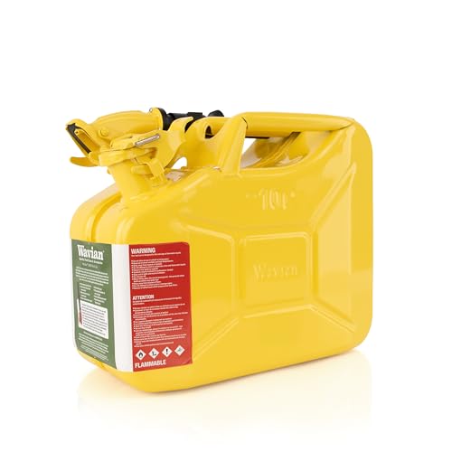 Wavian USA Authentic NATO Jerry Can and Spout System - Rust-Proof, EPA & CARB Compliant, 10 Litre, Yellow, Wavian 2.65 Gallon Gas Cans for Diesel