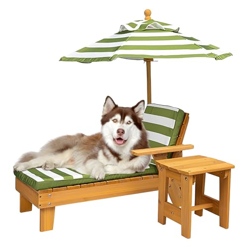 LXDZSM Waterproof Dog Bed 4-Piece Set with Canopy Umbrella & Coffee Table - Fir Wood Washable Pet Lounger for S/M/L Outdoor Chaise Chairs for Patio Garden Pool Beach Back green 14.96Dx36.8Lx24.4H