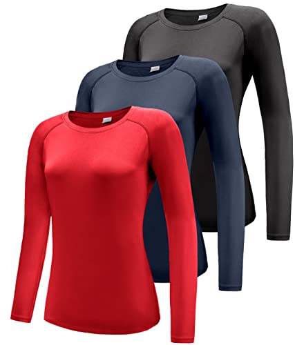 Damen 3er Pack Langarmshirt T-Shirts, UPF 50+ Sonnenschutz Schnelltrocknend...