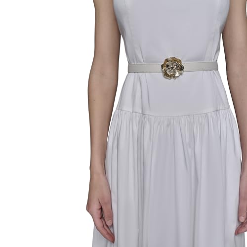 Image of Karl Lagerfeld Women's Sleeveless Boat Neck Drop Waist Belted Midi Dress