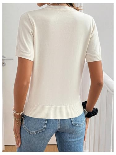 WDIRARA Women's Heart Pattern Sweater Crewneck Short Sleeve Pullovers Knit Top2
