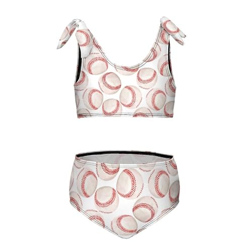 MEIKKO Girls Swimsuit 2-Piece Bikini Set Baseball with Red Lace Beach Sport Bathing Suit Swimwear for 3-12T