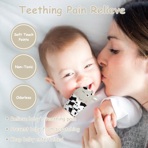 Image of 2Pack Silicone Teething Mitt, Cow Baby Teething Toy for 0-6 6-12 Months, Food Grade Silicone Infant Teething Mitten, BPA-Free Baby Chew Toys for Pain Relief, Sucking Needs