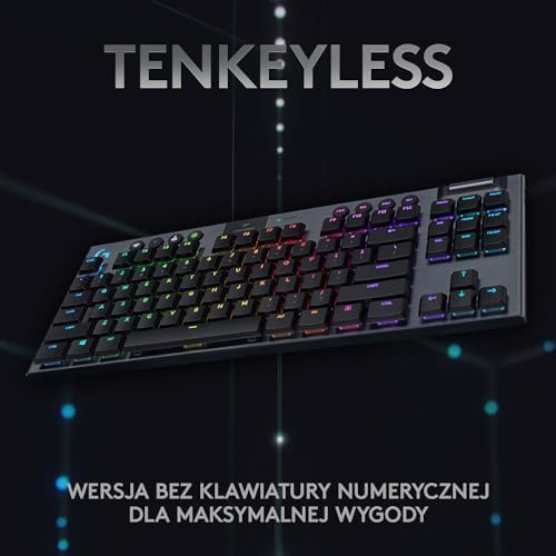 Logitech G915 TKL LIGHTSPEED Wireless RGB Mechanical Gaming Keyboard, Bezprzewodowa klawiatura do gier bez klawiatury numerycznej RGB LIGHTSPEED, Linear Przełączniki,PC/Mac - Czarny
