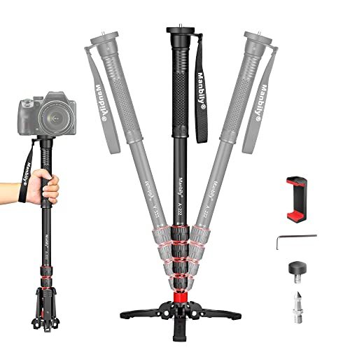 Manbily Monopode extensible en aluminium avec pieds pour appareil photo reflex numérique Canon/Sony/téléphone portable, 5 sections jusqu'à 170 cm, charge maximale 15,5 lbs (A-222)