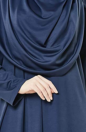 EDUS Women Abaya with Prayer Rug, Muslim Prayer Clothes for Women, Islamic Clothes Farasha, Long Muslim Dresses Hijab Bonnet, Navy Blue, X-Small - Image 4