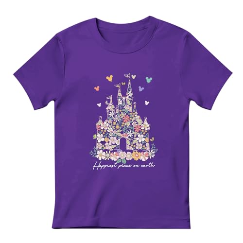 Image of Floral Castle Shirts for Girls Graphic Cute Tshirt Kids Toddler Flower Holiday Shirt Vacation Trip Tee Tops