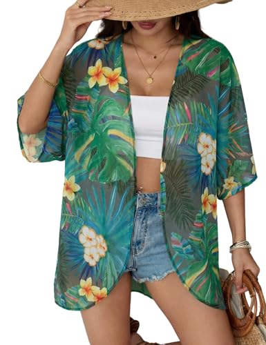 Image of Chunoy Women Floral Beach Wear Cover Up Chiffon Kimono Cardigan Open Front Blouse Beach Resort Wear for Swimwear 2026