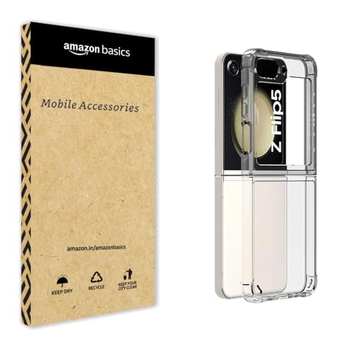 Image of amazon basics Compatible with Samsung Galaxy Z Flip 5 5G Case Cover Transparent Non-Slip Hard PC Shockproof TPU Bumper Protective Phone Case for Z Flip 5 Back Cover - Clear