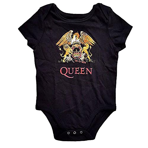 Queen Baby Grow Classic Crest Band Logo Official Black 0 To 24 Mo...