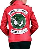 Women's Brando Jacket, Serpents Southside Jacket | Rivardale Jacket Women Faux Leather Jacket (US, Alpha, XX-Large, Regular, Regular, RED)