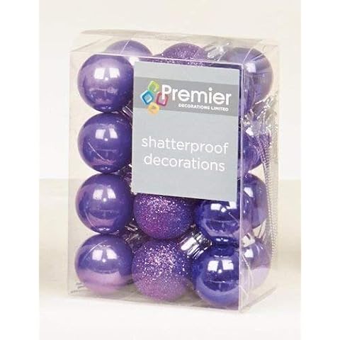 Premier Decorations, Multicolor,One, 5050882335214 24 x Purple shatterproof Christmas tree Baubles Decorations Mixed finishes Cover