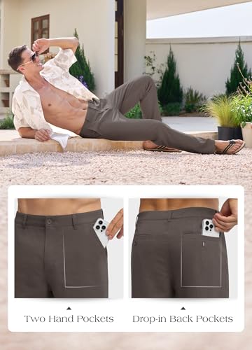 Image of Willit Men's Linen Pants Casual Linen Dress Pants Beach Summer Lightweight Trousers 28 inch 30 inch 32 inch