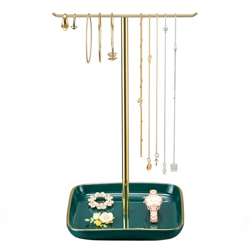 Soporte para joyas con base de cerámica – Soporte para joyas y almacenamiento de joyas, soporte para cadena en forma de T, árbol de joyas, organizador de joyas y soporte para cadenas de joyas