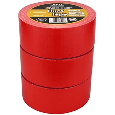 Red Gaffer Tape - Pack of 3, 48mm x 45m, Heavy Duty & Super Sticky Duct Tape Ultra Strong Adhesive Cloth Tape by The Packing Box Cover