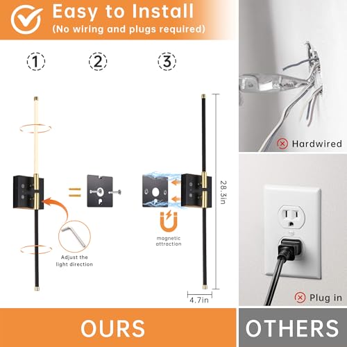 Battery Operated Wall Sconce of 2,No wiring required,2 Remote,28.3'',Black - image 7