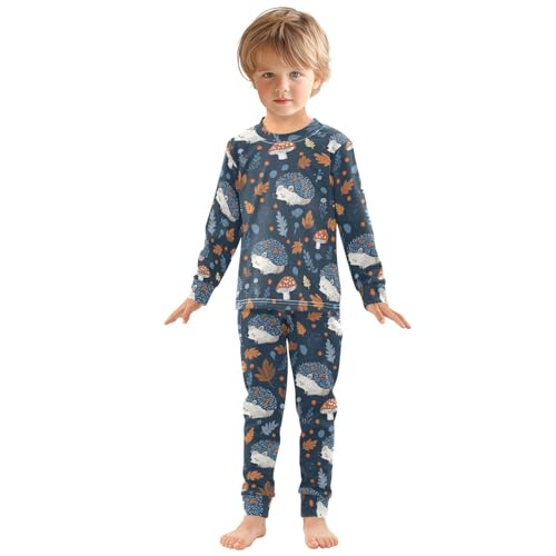 Fustylead Cute Hedgehog Fall Leaves Mushroom 2-Piece Cotton Pajama Set, Long Sleeve Top and Matching Bottom3