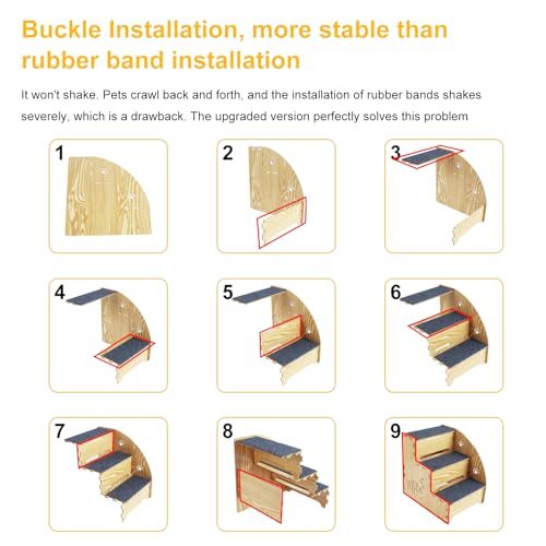 Haustiertreppe,Treppe 3 Stufen,Katzentreppe aus natürlichem Holz,35cm Tiertreppe,Stabil und rutschfest,Katzentreppe Hunderampe für kleine,mittelgroße und große Hunde