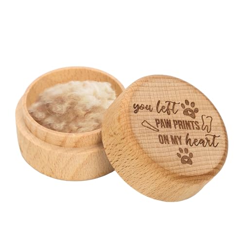 NQEUEPN Caja de Recuerdo para Pelo de Mascotas, Huellas de Patas, Caja Conmemorativa de Piel de Mascota de Madera para Guardar Gatos Perros Cachorros Pelo Dientes Uñas Cenizas de Hueso (Estilo 2)