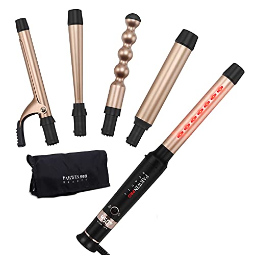 Curling Iron 5 in 1 Curling Wand Set with 5 Interchangeable Ceramic Barrels Hair Wand (0.5’’ to 1.25’’) - Dual Voltage Hair Curler Set for Women Girl Gift with Heat Resistant Glove (5-in-1)