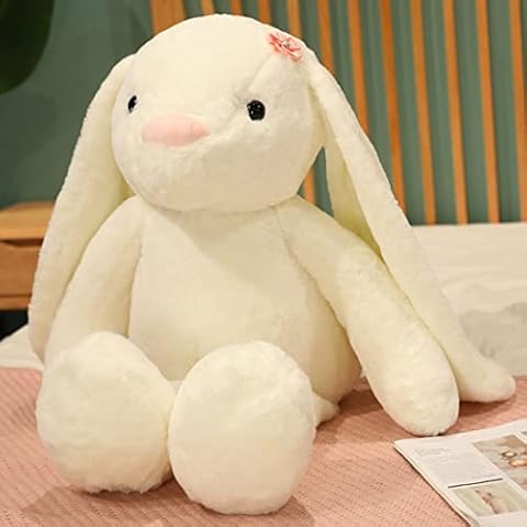 Cute Doll Long Lop-Eared Rabbit Doll Large Cartoon Plush Toy Bed Big-Eared Rabbit Doll Sleeping Pillow (14inch, Off-White) Cover