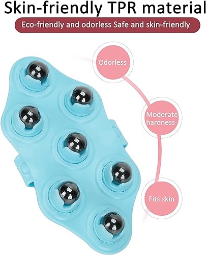Image of RIVAAN's Palm Shaped Massage Glove, a portable manual massager with 7x 360-Degree magnetic roller balls for a deep tissue massage, for relieving muscle pain of the entire body (Blue - 1 Pcs)
