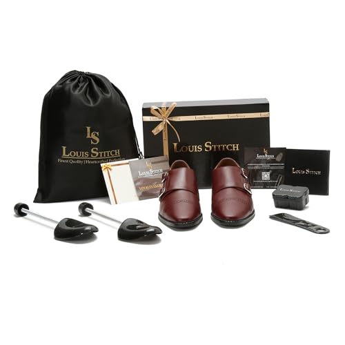 Image of LOUIS STITCH Men's Formal Shoes | Italian Leather Double Monk Strap Handcrafted | Stylish Lace-Up Business, Formal, (LSRXDM)