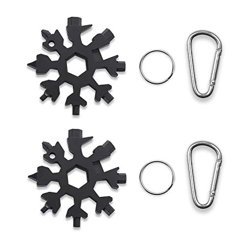GMYLE 18-in-1 Snowflake Multi Tool, Stainless Steel Snowflake Bottle Opener/Flat Phillips Screwdriver Kit/Wrench, Durable and Portable to Take, Great Christmas Gift (Black 2 pcs)
