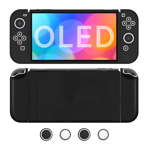 JINGDU Funda Protectora Compatible con Nintendo Switch OLED, Carcasa Switch Compatible con Switch OLED, Suave Protector de Interruptor de TPU con 4 Tapas, Zelda