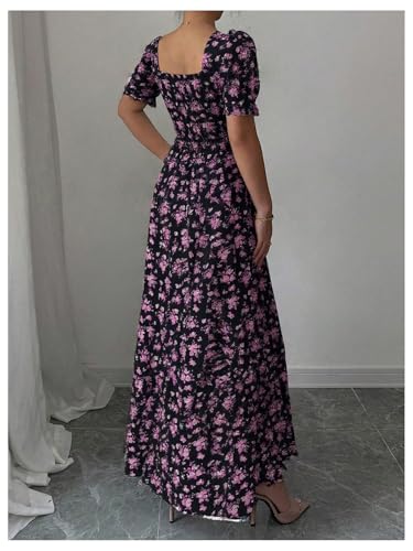 Image of Floerns Women's Floral Short Puff Sleeve Milkmaid Dress Boho A Line Long Dresses