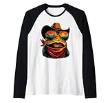 rospo con occhiali da sole cowboy animale tramonto western maglia con maniche raglan