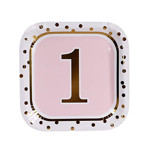 Geeklife Gold 1 Paper Plates Cute 1st Birthday Girl Gold Birthday Party Plates  20 PCS Lively Decorative Paper Plates Set