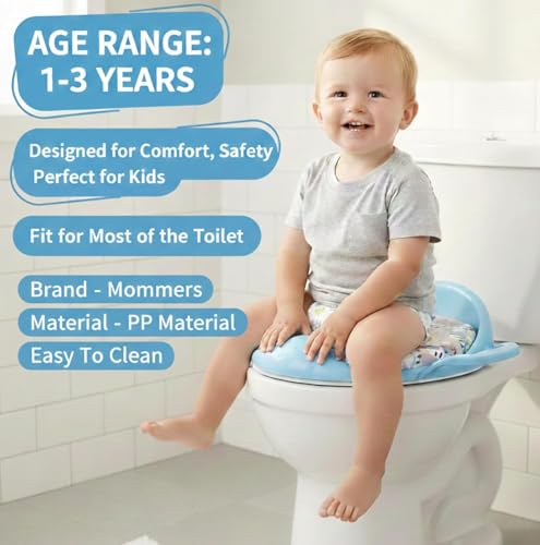 Image of Mommers Kids Toilet Training Seat 1-5 Years Baby Potty Seat with Soft Cushion I Splash Guard I Easy to Clean Seat Cover for Kids I Blue