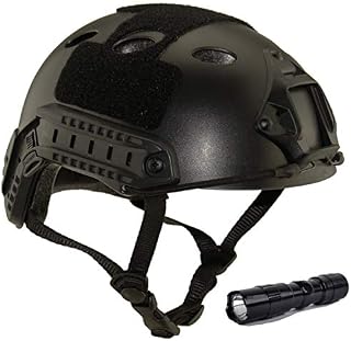 QMFIVE Tactical Helmet, Airsoft Army Military Style PJ Type Fast Helmet with NVG Mount Goggles for CQB Shooting Paintball (Black+light)