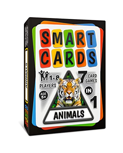 100 Pics Smart Cards Animals, 7 Games In 1, Pairs, Snap, Trumps, Rummy, Memory Quiz, Learn Facts, Travel Game, Gift, Stocking Stuffer, 50 Cards, Age 5+, 1-8 Players #TOP1