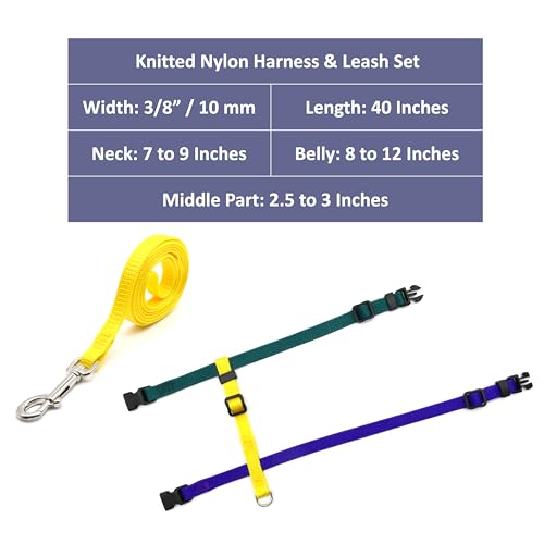 Image of Rabbit Harness and Leash Set Escape Proof Snag Proof Nylon Adjustable 3-Point Adjustable Detachable Bell for Bunny Ferret Hamster Guinea Pig Kitten and Puppy Black and Red (Green, Purple and Yellow)