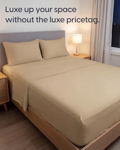 Image of Sleepy Town King Size Bed Sheets - 4 Piece - King Sheet Set - Extra Soft, Comfy & Cooling - Easy Care - Shrinkage, Wrinkle & Fade Resistant - Brushed Microfiber - Deep Pocket Bed Sheets (Beige)