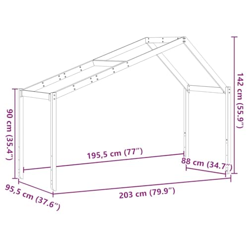 Vidaxl Tetto Per Letto Bambini 203X95,5X142 Cm Legno Massello Di Pino, Tetto Per Letto, Tettoia Per Letto Bambini, Baldacchino Per Letto Bambini - 3