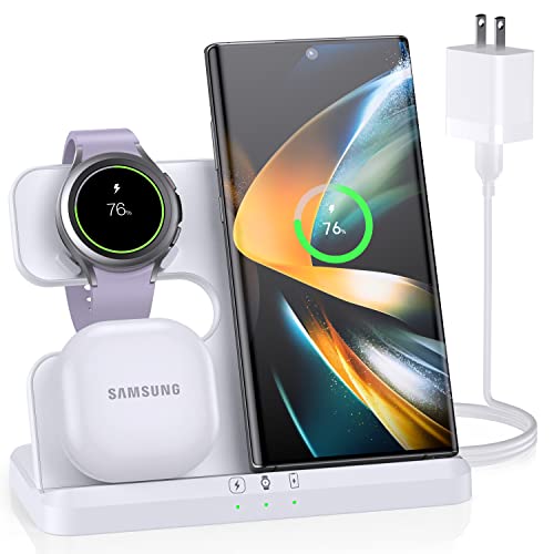 Wireless Charger for Samsung Charging Station & Android Multiple Devices 3 in 1 Fast Charger Stand for Phone Galaxy Z Flip 5/4/3 Z Fold S24 S23 Ultra S22 S21 S20, Galaxy Watch 6/5 Pro/4/3, Buds
